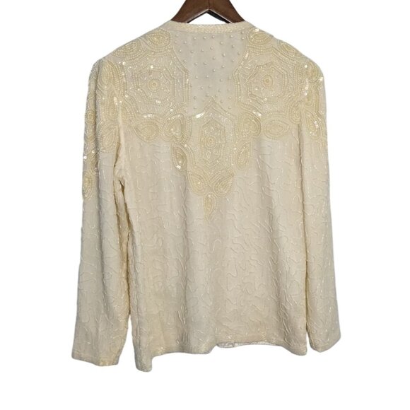 Adrian Papier Womens Ivory Beaded Silk Jacket 24 sz PS Evening - Picture 3 of 16